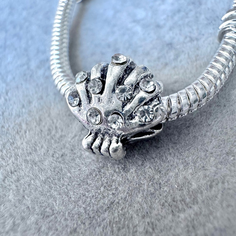 Seashell Scallop Shell Rhinestone Charm Bead Silver Tone fits PANDORA - Picture 2 of 7